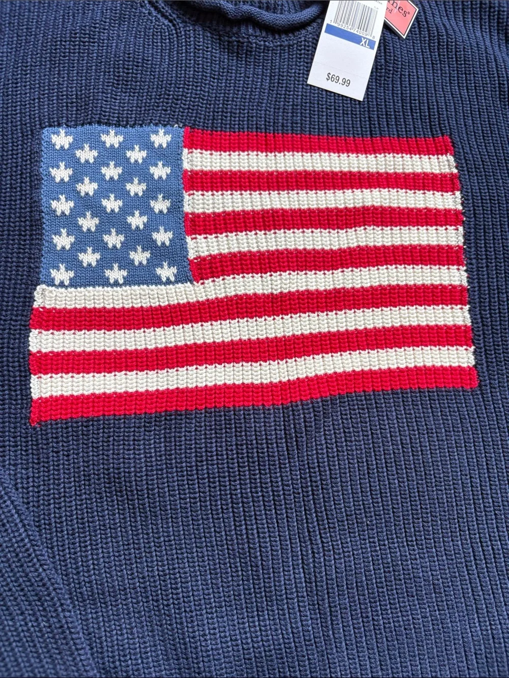 NWT Vineyard Vines Navy Cotton Rollneck Sweater with American Flag Knit